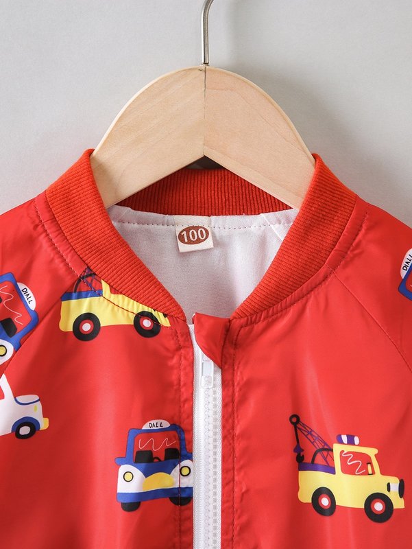 Toddler Boys Car Print Raglan Sleeve Bomber Jacket SHE