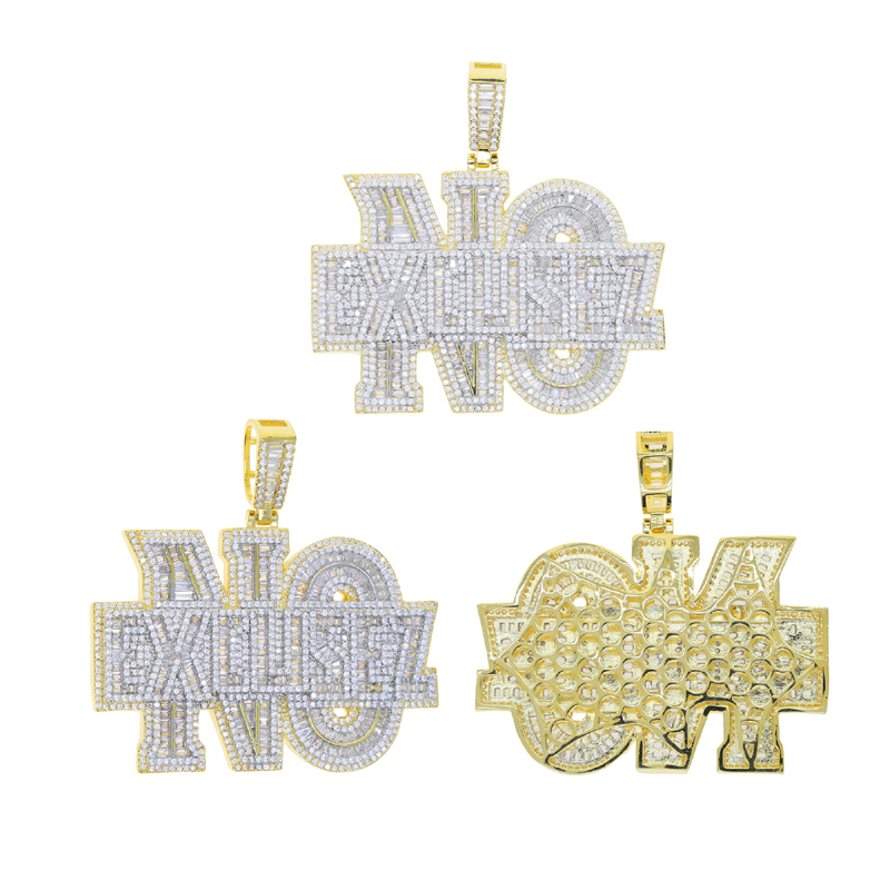 New full cz stone paved letter No excusez pendant with cuban chain for men women hip hop necklace jewelry plated gold silver wholesale
