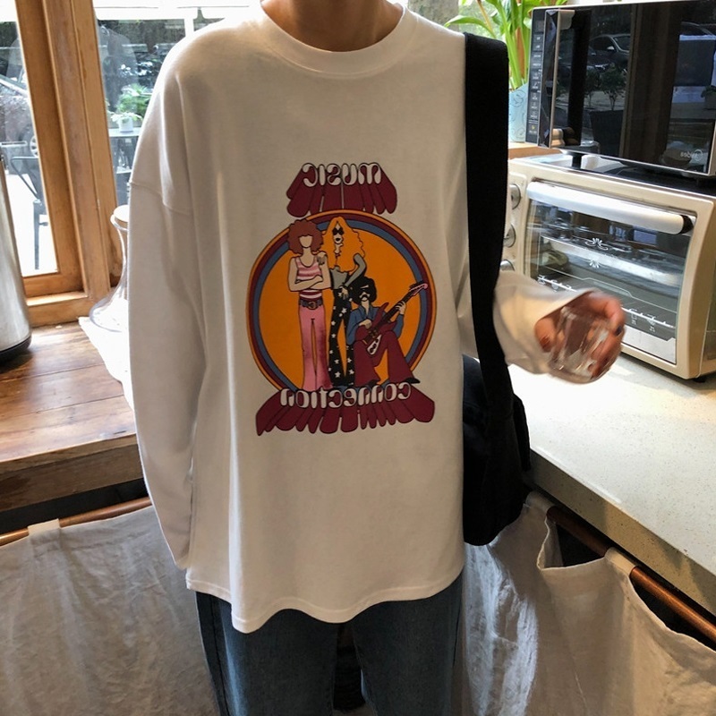 harajuku Loose T Shirts for Women spring Autumn female t shirt Casual O Neck stripe Long Sleeve Oversized top Hip Hop Streetwear 220728