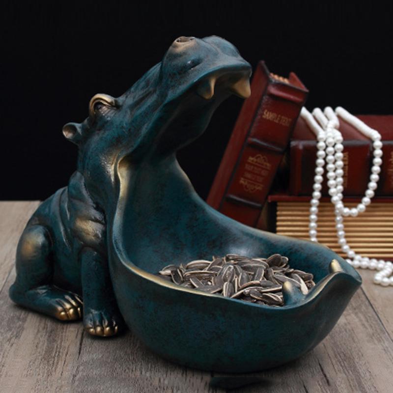 Decorative Objects & Figurines Hippo Statue Sculpture Figurine Key Candy Container Sundries Storage Holder Home Table Artware Desk Decor Cra