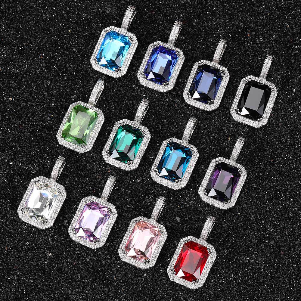 Hip Hop Women's Jewelry Solid Square Color Stone Pendant Micro Set Zircon Women's Necklace