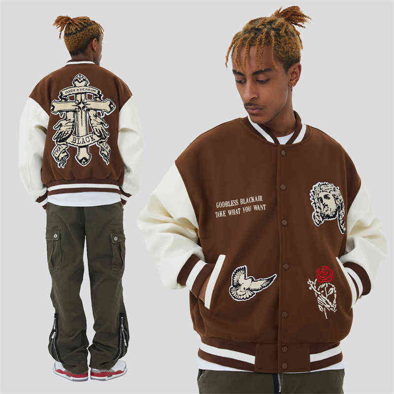 Hip Hop 2022 Streetwear Vintage Baseball Jacket Rose Cross Pigeon Embroidery Varsity Jackets Harajuku Gothic Oversized Coat T220728, Brown
Hip Hop 2022 Streetwear Vintage Baseball Jacket Rose Cross Pigeon Embroidery Varsity Jackets Harajuku Gothic Oversized Coat T220728, Brown