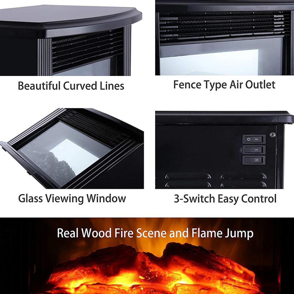 1000W Electric Fireplace Hater with Remote Control Fireplace Electric Flame Decoration Portable Indoor Space Heater for Bedroom289