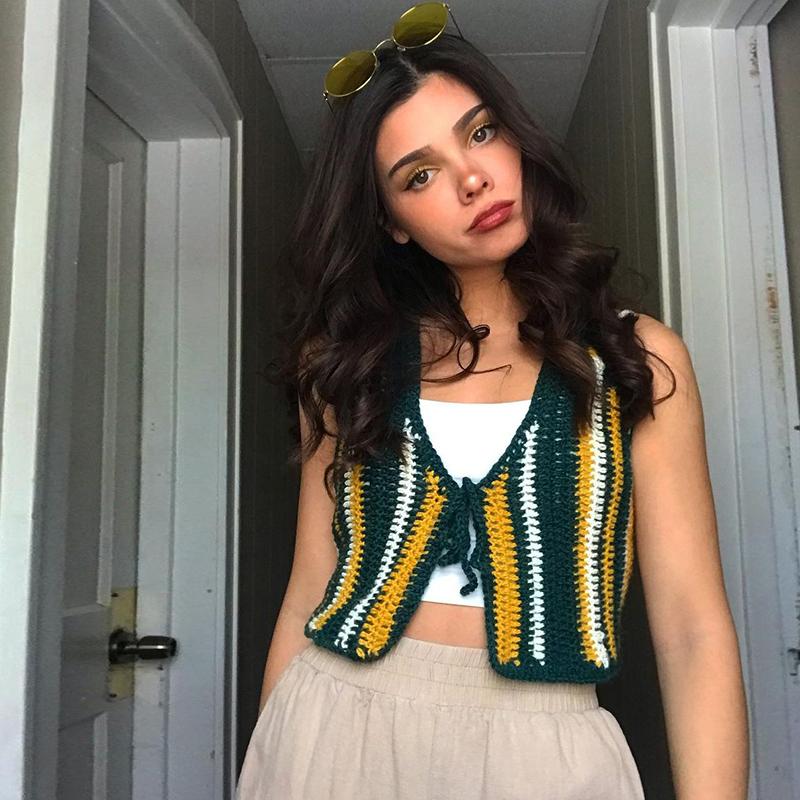 Women' Tanks & Camis Contrast Color Knitted Cardigan Crop Tops Women Sexy Sleeveless Front Lacing Camisoles Summer Ladies Casual Verst Stre, Green
Women' Tanks & Camis Contrast Color Knitted Cardigan Crop Tops Women Sexy Sleeveless Front Lacing Camisoles Summer Ladies Casual Verst Stre, Green