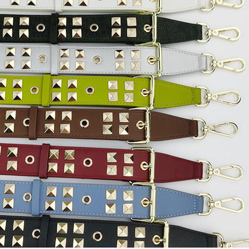 High Quality Rivet Women straps PU leather shoulder belt bags handbag accessories parts for crossbody bag Brown Red STP179 220610