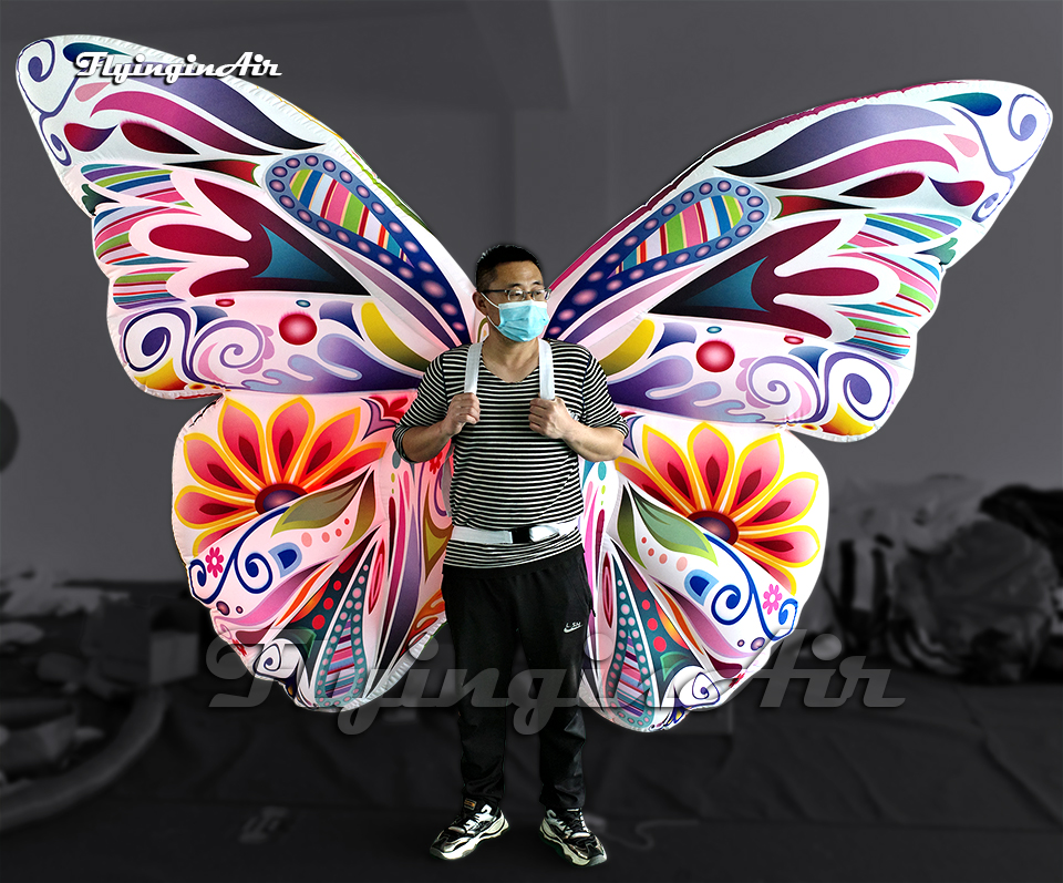 Walking LED Inflatable Butterfly Wing Parade Performance Costume White Lighting Blow Up Butterfly Suit For Carnival Party Show