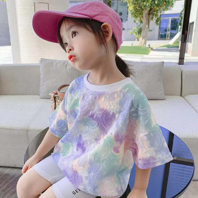 Kids Girls Tie Dye Tshirt Summer Long Style Children Soft Comfortable Shirt For Girl Casual Tee Tops Clothing 220607