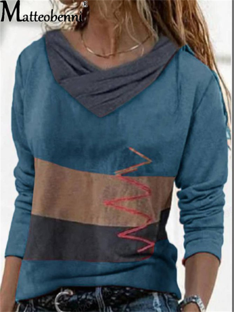 Women V Neck Contrast Color Irregular Stitching Stripes T Shirt Spring Autumn Long Sleeve Street Hipster Clothes Ladies Tee Tops 220714