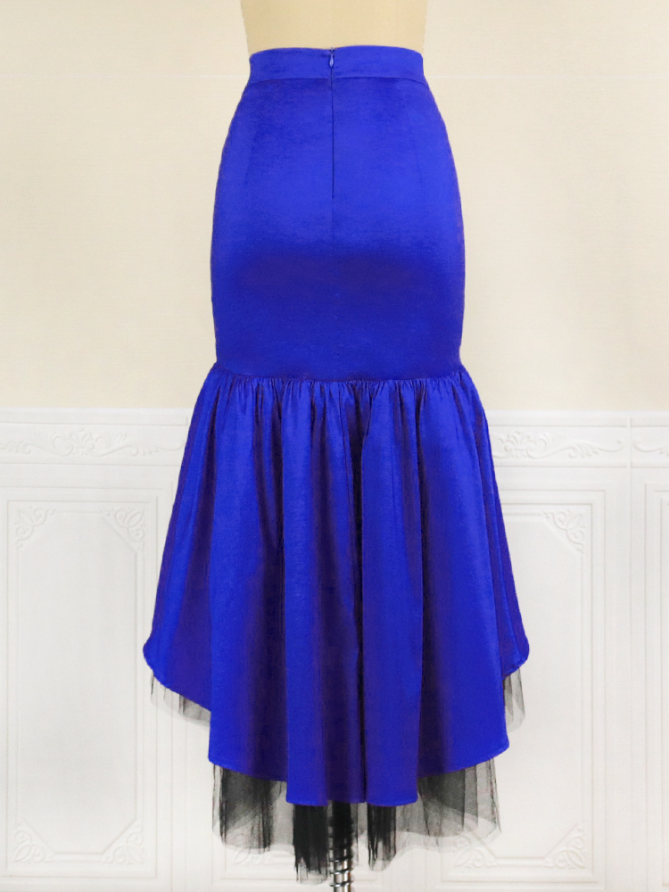 Women High Waist Party Ruffle Skirts Mermaid Mesh Patchwork Slim Fashion Elegant Classy Package Hip Female African Autumn Jupes 220317