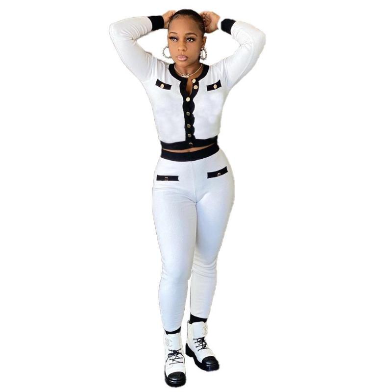 Women' Two Piece Pants Ladies Buckle Solid Color Stitching Casual Two-piece Suit, White
Women' Two Piece Pants Ladies Buckle Solid Color Stitching Casual Two-piece Suit, White