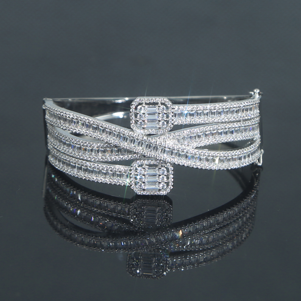 Baguette CZ Bracelets Bangles Sparking Bling Cubic Zirconia Gold Silver Color Luxury Fashion Multi Layered Band Jewelry