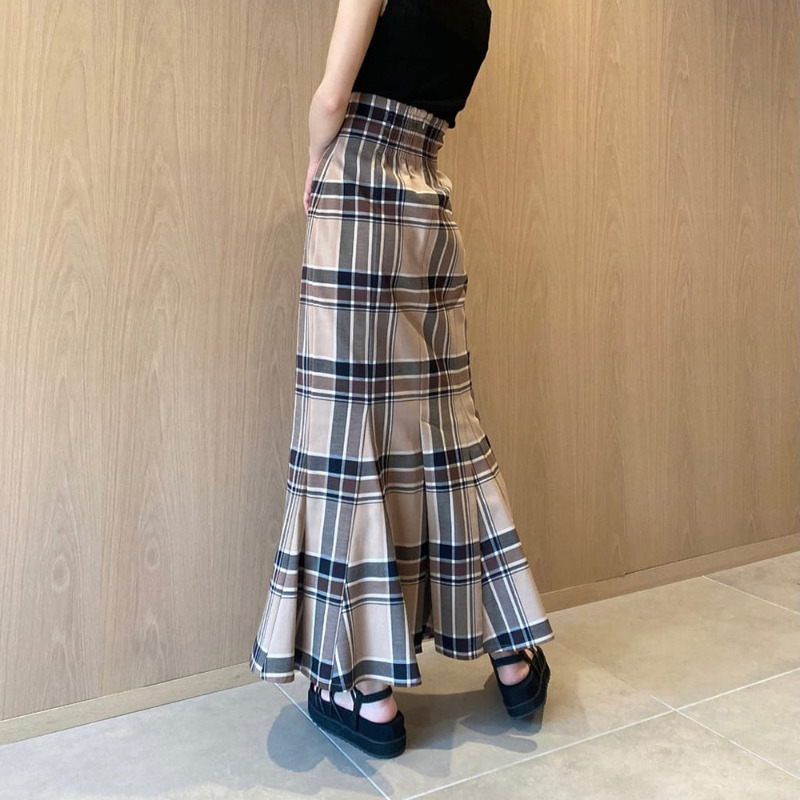 Elegant Bodycon Trumpet Long Faldas Mujer Autumn Casual All Match Skirt Women Japanese Vintage High Waist Plaid Woman Skirts 220317