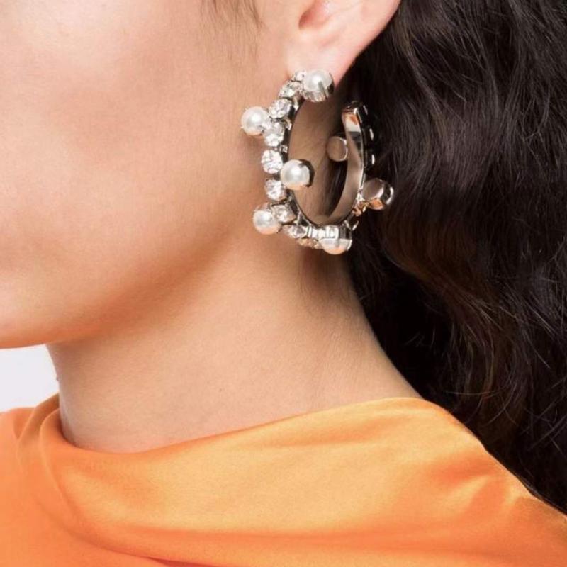 Hoop & Huggie Shiny Rhinestone Earrings Women's Dinner Party Wedding Accessories Fashion Statement Jewelry For WomenHoop