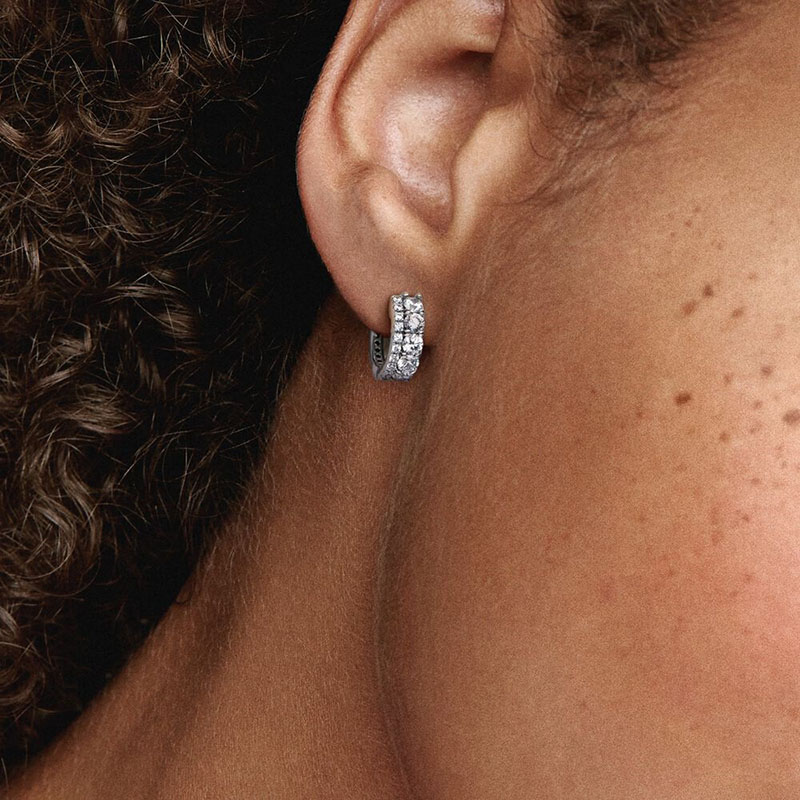 Women Mens Double Band Pave Hoop Earrings Original gift Box for Authentic 925 Sterling Silver Party Circle Stud Earring