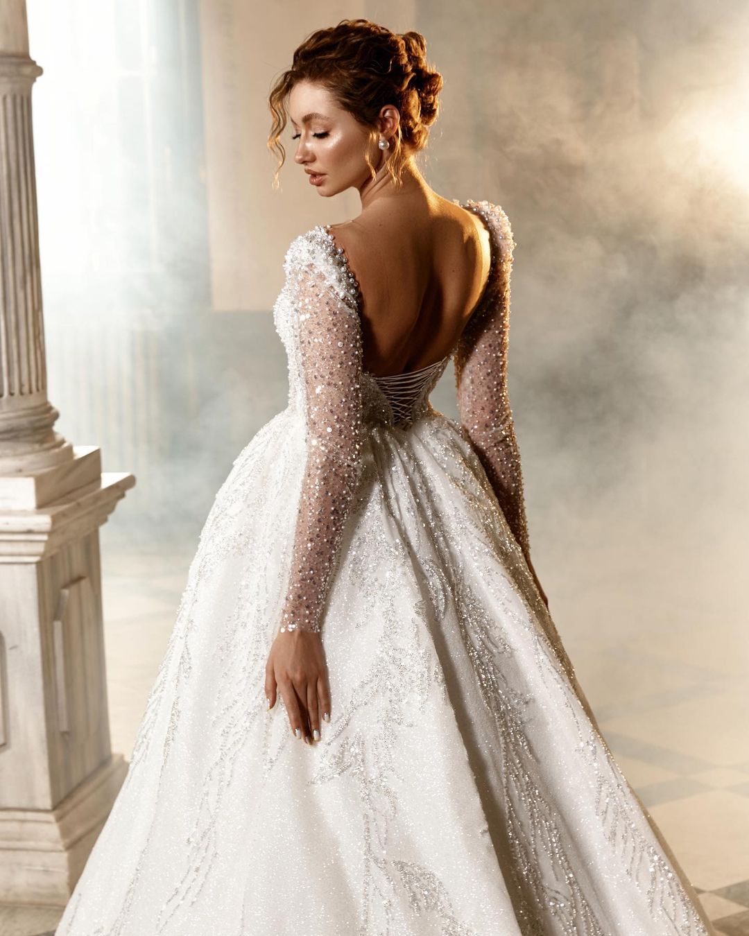 2022 Bridal Gowns Wedding Dresses Luxury Stunning Bling Sequins Long Sleeve Beads Pearls Crew neck Ball Gown Chic Custom Made
