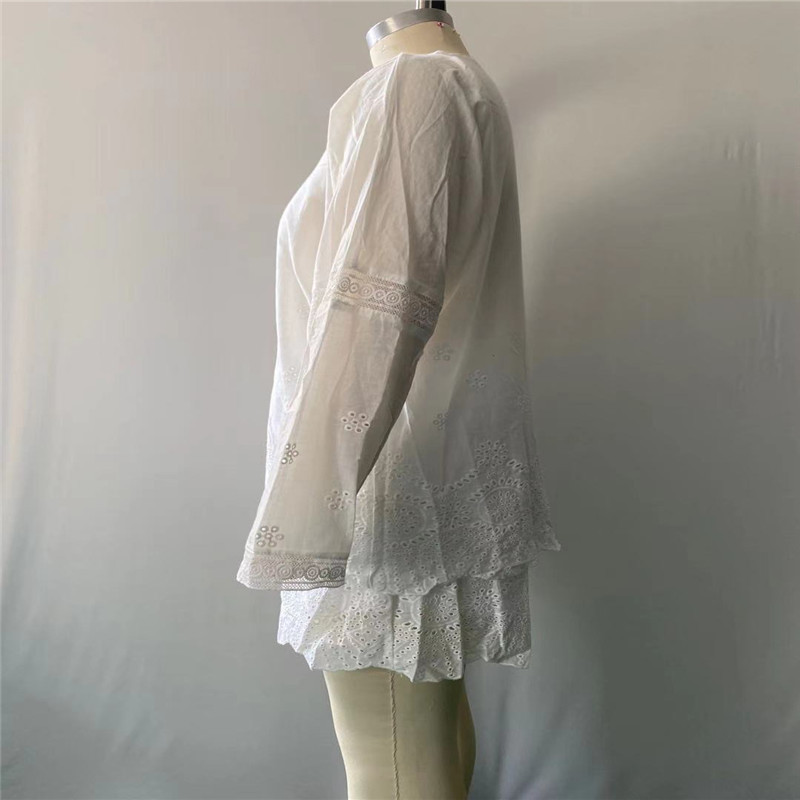 Summer White Two Piece Women Casual s Long Sleeve Elegant Drawstring VNeck Plus Size Shorts Mujer Set 220611