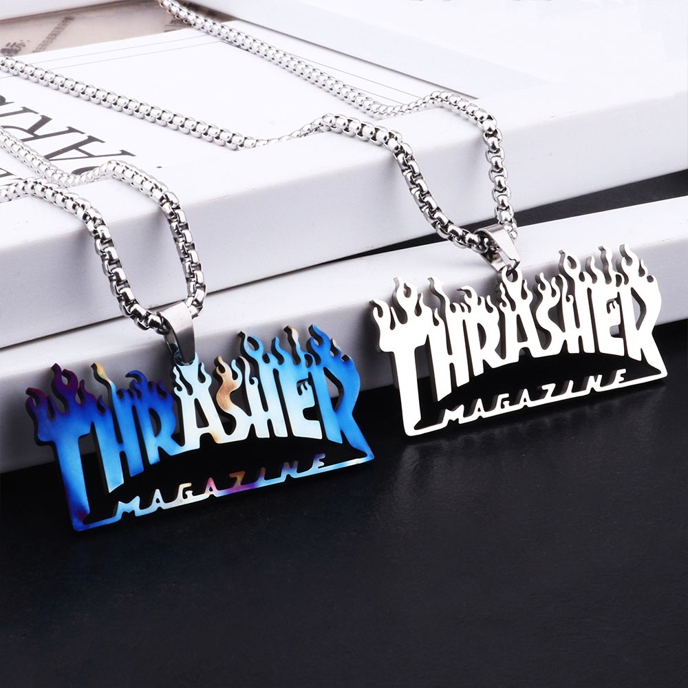 Street hiphop hip-hop pendant Thrasher colorful necklace can be quenched flame necklace titanium steel jewelry
Street hiphop hip-hop pendant Thrasher colorful necklace can be quenched flame necklace titanium steel jewelry
