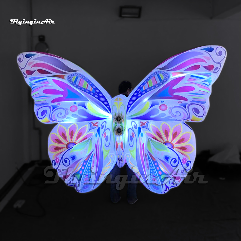 Walking LED Inflatable Butterfly Wing Parade Performance Costume White Lighting Blow Up Butterfly Suit For Carnival Party Show