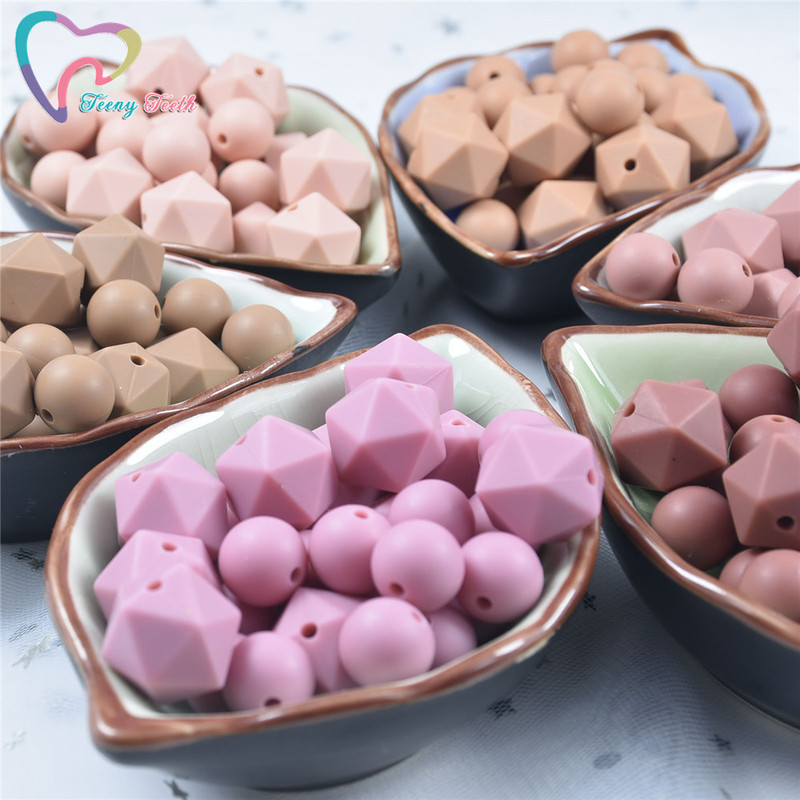 100 PCS 1217MM Silicone Round Beads Teething 14 MM Icosahedrons Baby Chewable Pacifier Clips Beads BPA FREE Baby Teething Toy 220519