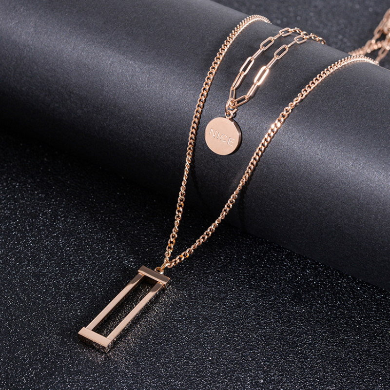Fashion Rectangle Pendant Multilayered Chain Round Nice Charm Necklace