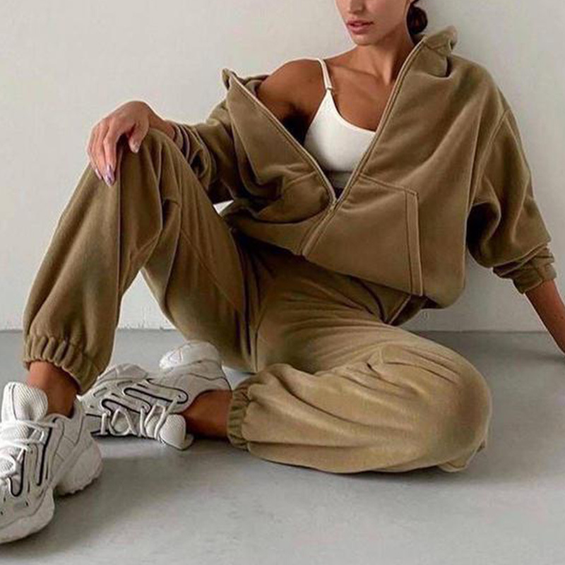 Women Autumn Winter Fashion Hooded Zipper Outerwear And Harem Pant Suit Female Casual Tracksuit Two Piece Sets 220817