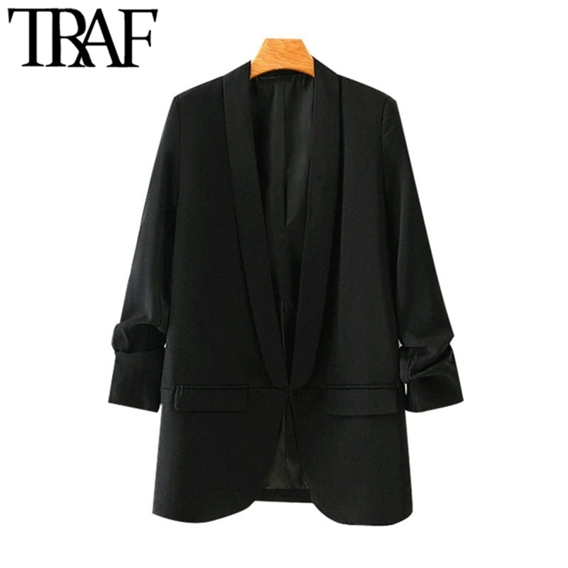 TRAF Women Fashion Office Wear Basic Black Blazer Coat Vintage Pleated Sleeve Pockets Female Outerwear Chic Tops 220402, As picture
TRAF Women Fashion Office Wear Basic Black Blazer Coat Vintage Pleated Sleeve Pockets Female Outerwear Chic Tops 220402, As picture