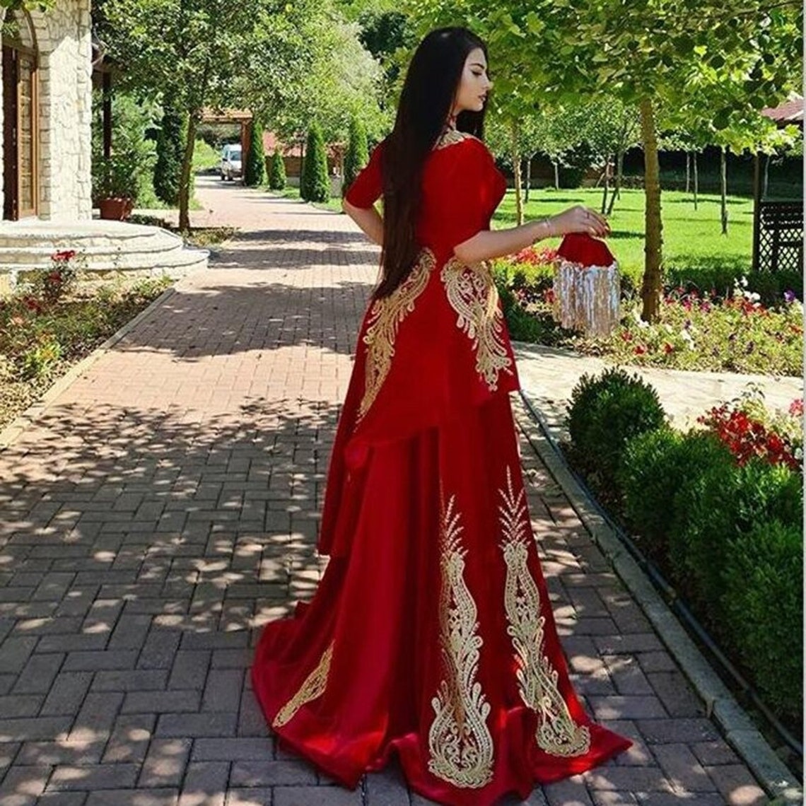 Modern Moroccan Caftan Red Velvet Evening Dresses With Detachable Skirt Side Slit Arabic Dubai Kaftan Celebrity Party Formal Gowns 2022 Women Special 