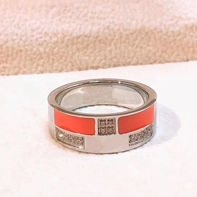 Design Letter Diamond Ring Rose Gold Orange Screw Multicolor Couple Enamel Rings Men Women Love Jewelry with Original box