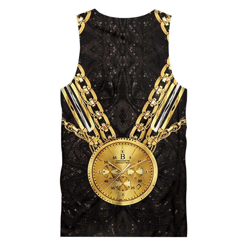 Summer Mens Vest Gold Chain Watch 3D Fashion Casual Unisex Tank Tops Loose Oversized Fitness Sleeveless Shirts 5XL 220623