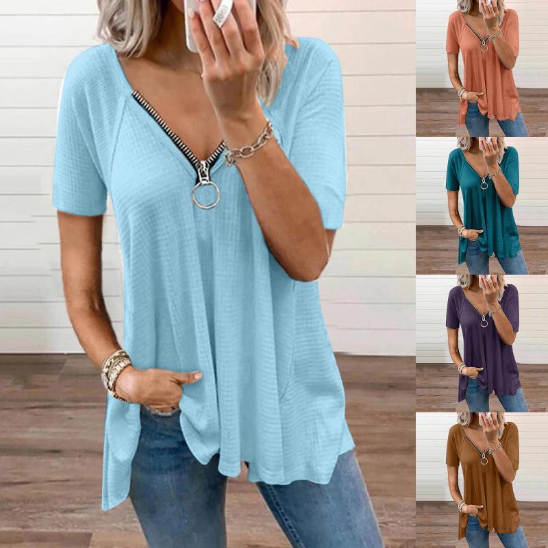 Women' T-Shirt Womens Sexy V Neck Collar Zipper Solid Girl Short Sleeve Fold Casual Blouse Tops Tees T-shirts Female Tee Shirt Fashion Clot, Green
Women' T-Shirt Womens Sexy V Neck Collar Zipper Solid Girl Short Sleeve Fold Casual Blouse Tops Tees T-shirts Female Tee Shirt Fashion Clot, Green