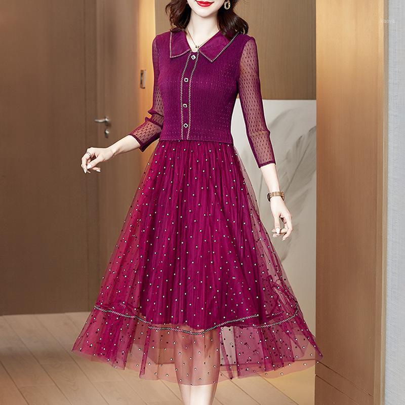Dress 2022 Fashion Women Spring Turndown Collar Elastic Pleated Slim Polka Dot Patchwork Mesh Mid Calf Red Casual Dresses, Black
Dress 2022 Fashion Women Spring Turndown Collar Elastic Pleated Slim Polka Dot Patchwork Mesh Mid Calf Red Casual Dresses, Black