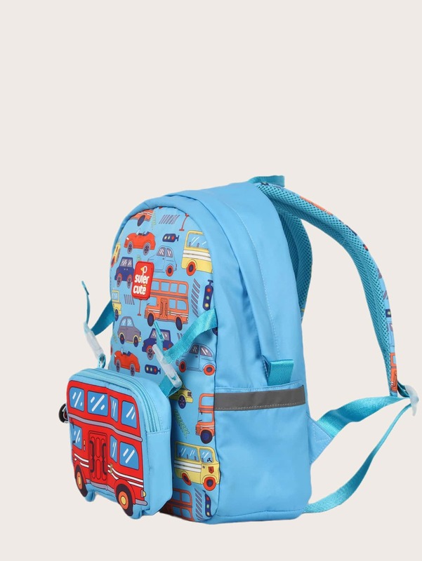Boys Car Print Functional Backpack With Coin Purse SHE