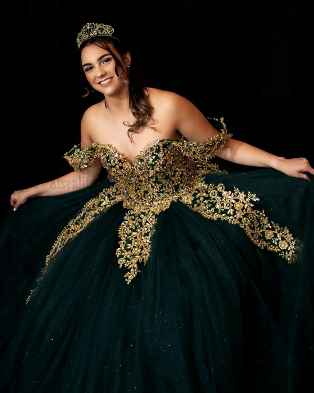 Formal Dark Green Quinceanera Dresses Lace Beads Sequin Vestidos De 15 Anos Sweet 16 Ball Gown Prom Dress Custom