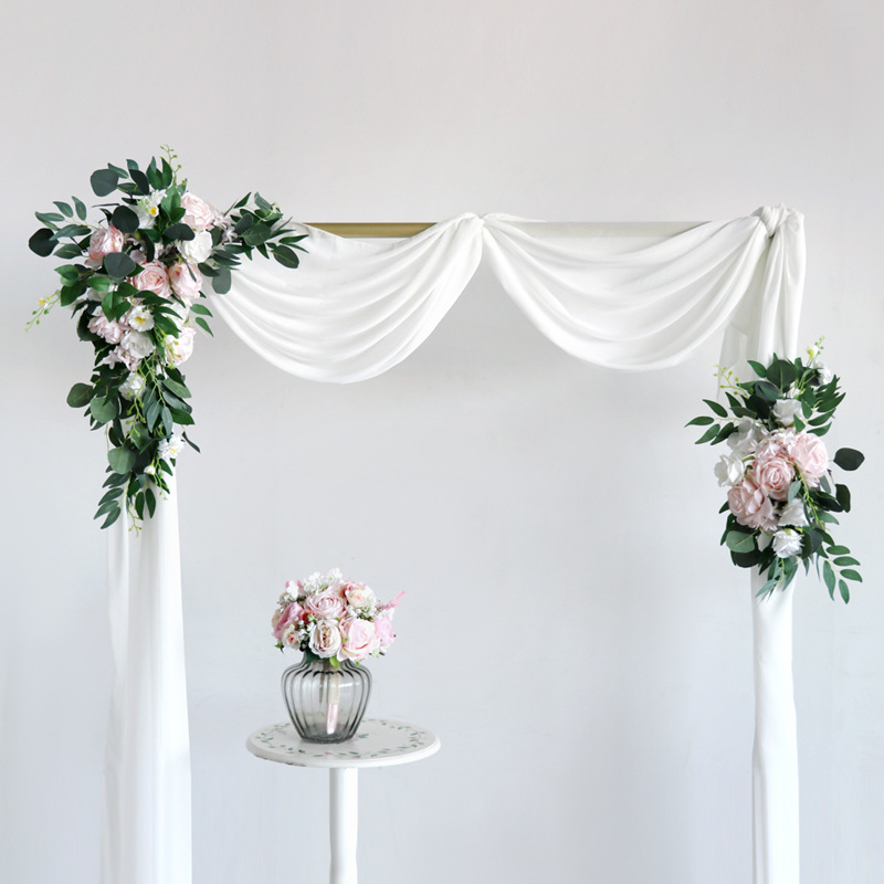 2pcs Pink Artificial Wedding Flowers Arch Props Welcome Card Sign Garland Decor Hanging Flower Row Backdrop Wall Window Arrange 220406