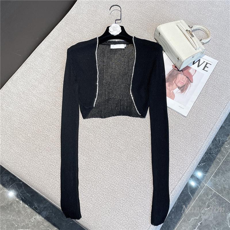 Women' Knits & Tees Summer Thin Black Cardigan Women All-Matching Rhinestone Edging Short Slim Fit Long Sleeves Knitted Sun Protection TopW
Women' Knits & Tees Summer Thin Black Cardigan Women All-Matching Rhinestone Edging Short Slim Fit Long Sleeves Knitted Sun Protection TopW