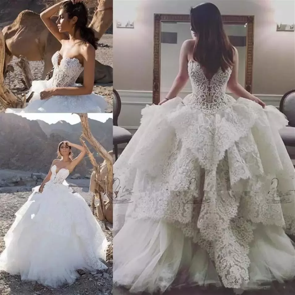 Dresses Gorgeous Ballgown Wedding 2022 Ruffles Bridal Gown Lace Applique Tiered Skirt Sweetheart Necke Tulle Plus Size Custom Made Vestido De Novia