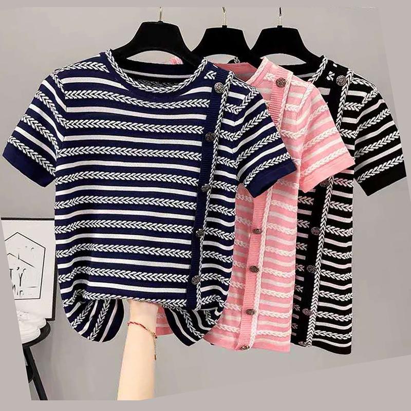 Women's Sweaters Summer Women Sweater Thin Striped Fashion O-Neck Short Sleeve Elasticity Clothes Loose Knitted Button Top FemmeWomen's, Black
Women's Sweaters Summer Women Sweater Thin Striped Fashion O-Neck Short Sleeve Elasticity Clothes Loose Knitted Button Top FemmeWomen's, Black