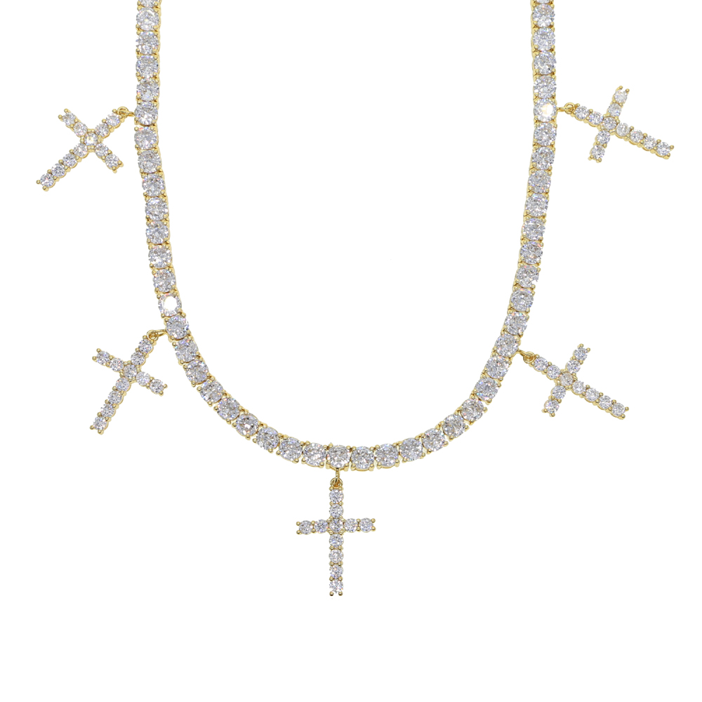 drop ship Women Hip Hop Iced Out Cross charm Pendant cz paved Tennis Chain choker Pendant&Necklace for women wedding Jewelry 7479