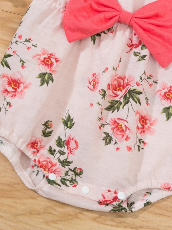 Baby girl printed bowknot jumpsuit and headband SHE
