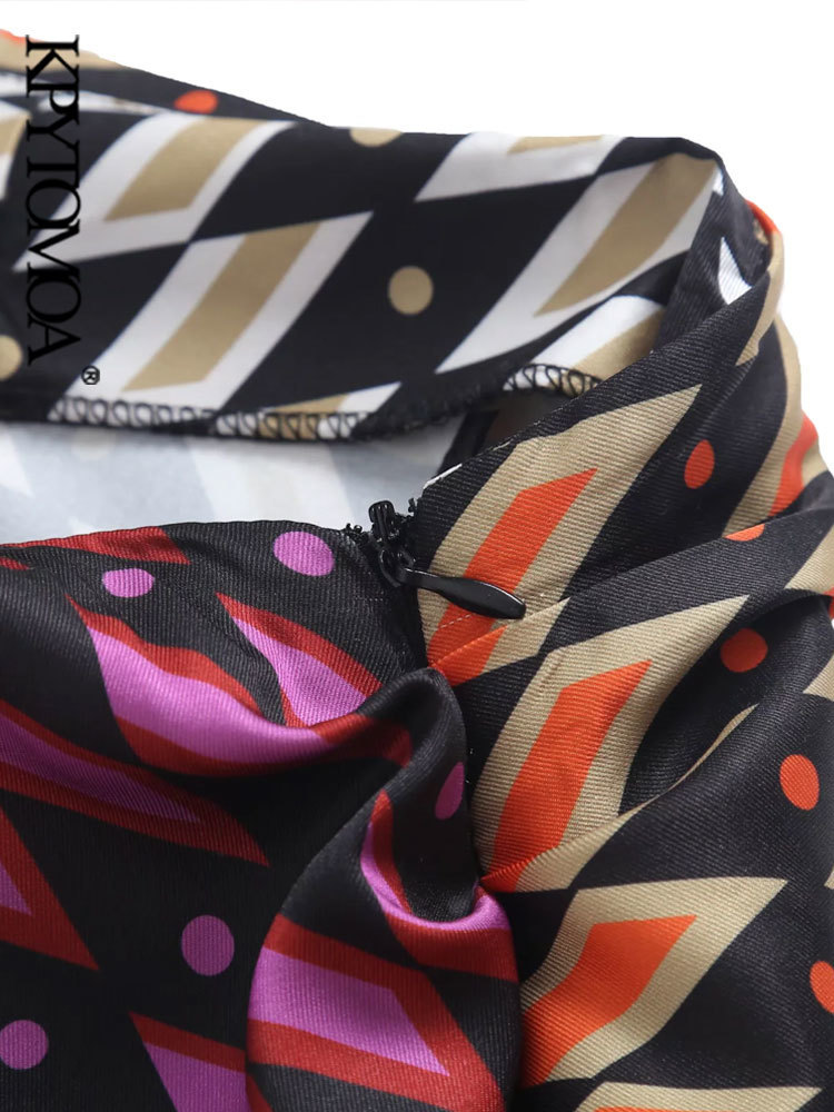 KPYTOMOA Women Fashion With Knotted Metallic Appliques Printed Midi Dress Vintage High Waist Back Zipper Female Skirts Mujer 220701