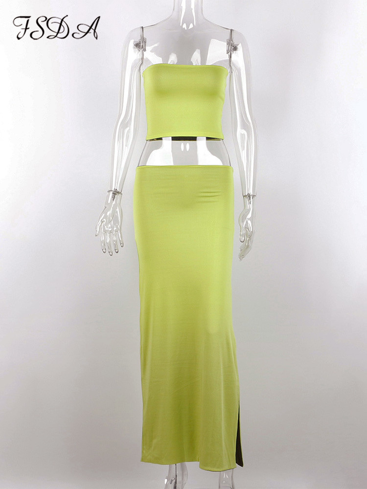 FSDA Summer Women Outfits Party Y2K Beach Strapless Crop Top And Midi Bodycon Skirt Set Two Piece Sexy Club 220622