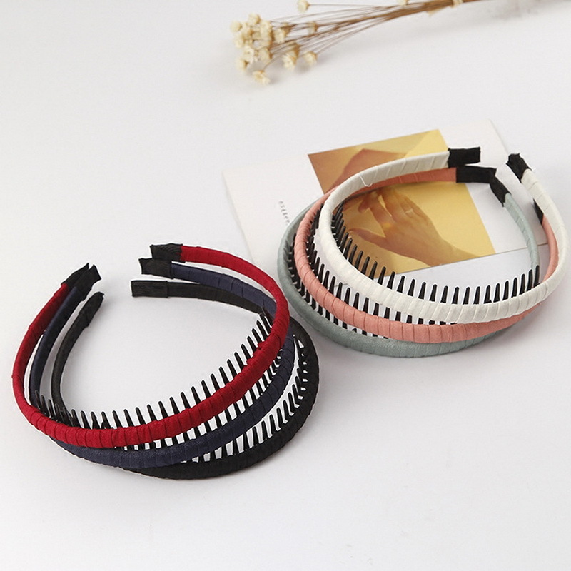 3pcs Girls Cloth Covered Hairbands With Tooth Hair Clips For Children Solid Band DIY Headband Head Hoop