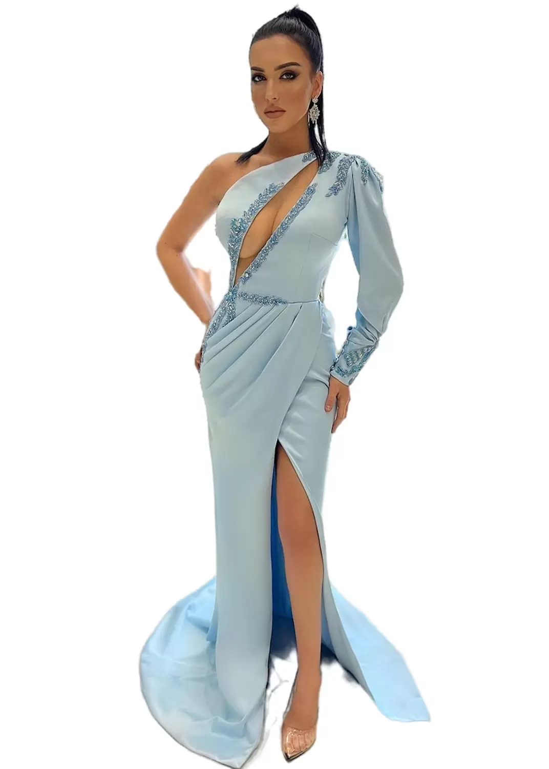 Arabic Aso Ebi Plus Size Mermaid Beaded Lace Prom Dresses One Shoulder Evening Formal Party Second Reception Birthday Engagement Bridesmaid Gowns Dres