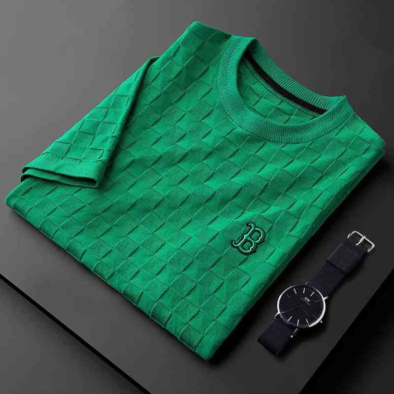 European high end custom jacquard plaid knitted short sleeve men's shirt fine fit fashion luxury male top 2022 summer, Orange
European high end custom jacquard plaid knitted short sleeve men's shirt fine fit fashion luxury male top 2022 summer, Orange