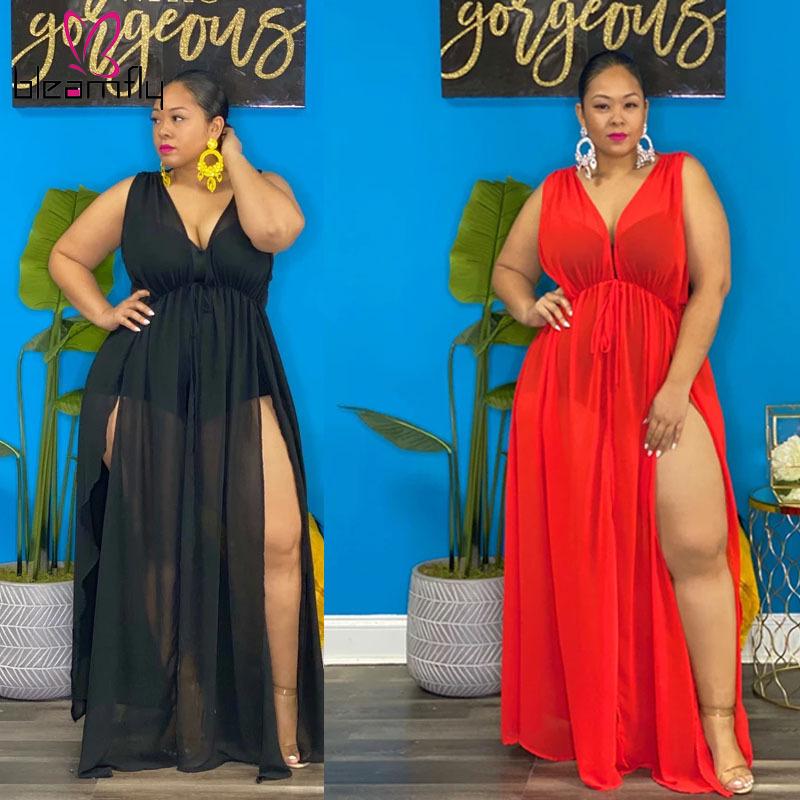 Plus Size Dresses Summer Sexy Mesh V-neck Split Dress Women Sleeveless Beach Holiday Red Black Elegant Chiffon Maxi Long Vestidos 5XL
Plus Size Dresses Summer Sexy Mesh V-neck Split Dress Women Sleeveless Beach Holiday Red Black Elegant Chiffon Maxi Long Vestidos 5XL