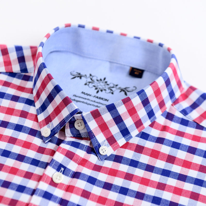 Men's Fashion Long Sleeve Multicolored Checkered Oxford Shirt Single Chest Pocket Standard-fit Button-down Striped Casual Shirts 220322