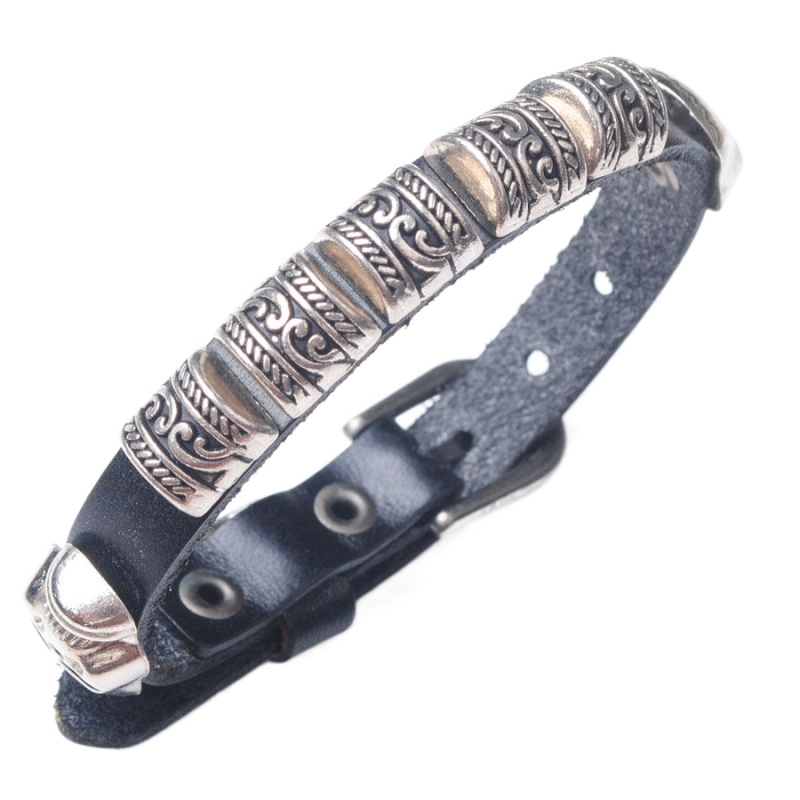 WOJIAER Bracelets Ghost head Accessories Men's Silver Leather Wrist Adjustable For Special Present BC015
