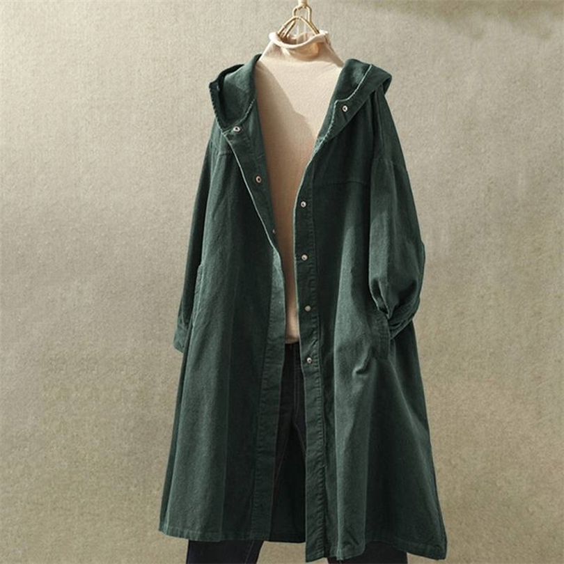 Spring Long Cardigan ZANZEA Vintage Hooded Outwear Solid Hoodies Thin Coats Women Long Sleeve Corduroy Jackets Female Tunic Tops T200114