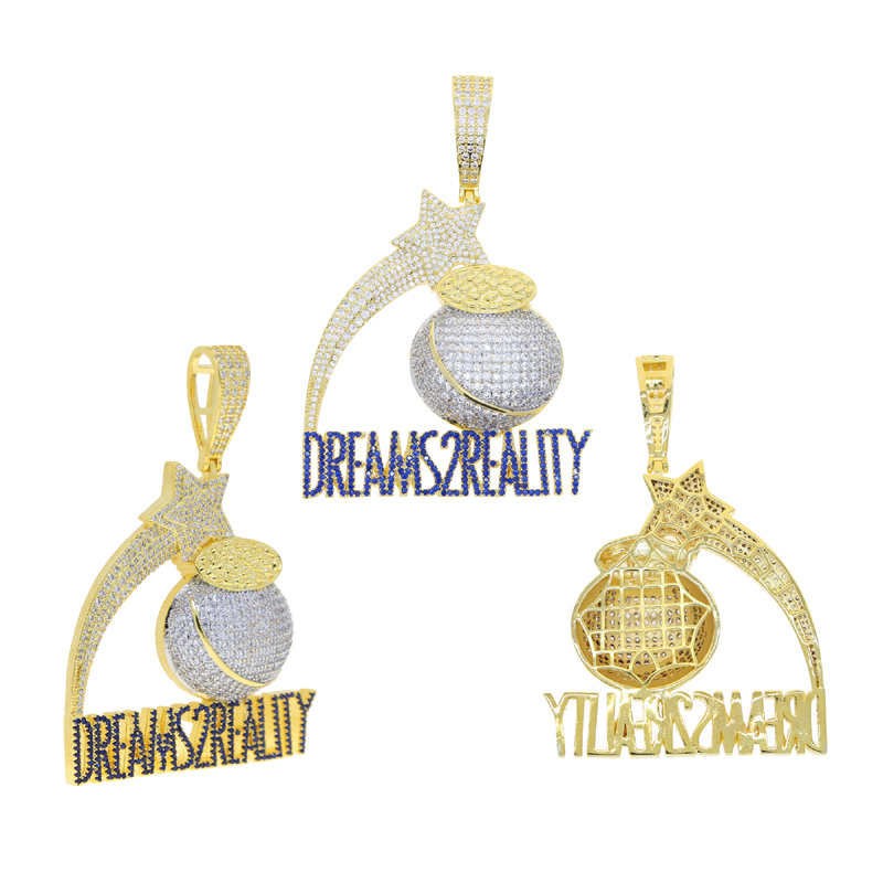 New Arrived Punk Rock Letter meteor ball Pendant with Rope Chain Necklace for Women Men Hip Hop Necklaces Jewelry Drop Ship