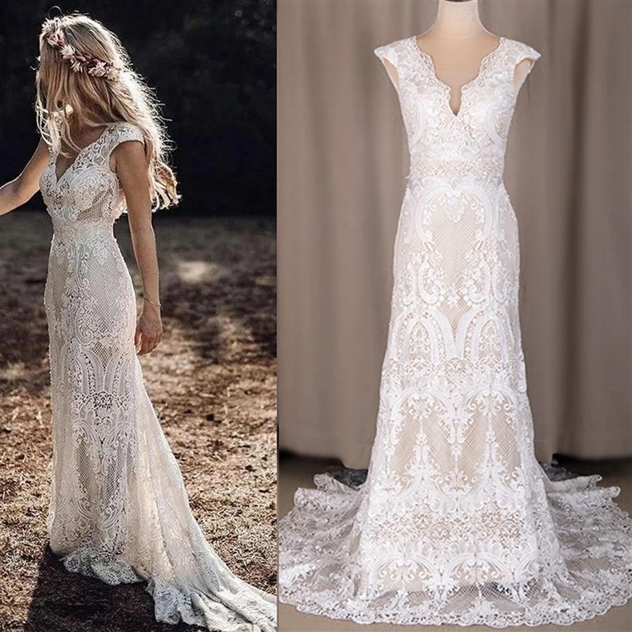 Bohemian Country Western Wedding Dress V Neck Cap Sleeves Elegant Lace Mermaid Bridal Gowns Sweep Trian Backless Plus Size Vestido221j, Champagne
Bohemian Country Western Wedding Dress V Neck Cap Sleeves Elegant Lace Mermaid Bridal Gowns Sweep Trian Backless Plus Size Vestido221j, Champagne
